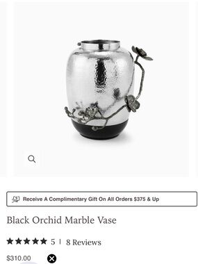 Michael Aram Silver Hammered Vase with Black Base and Floral Accent